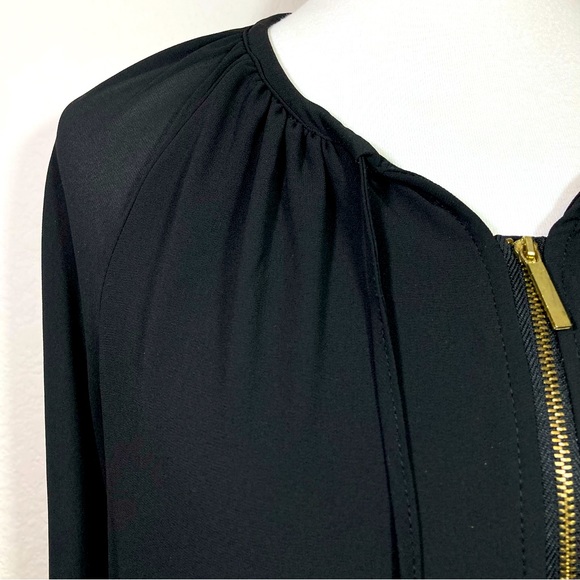 CARMEN MARC VALVO Black Zipper & Tie Front Blouse Sheer Long Sleeves Size Small - Picture 3 of 7